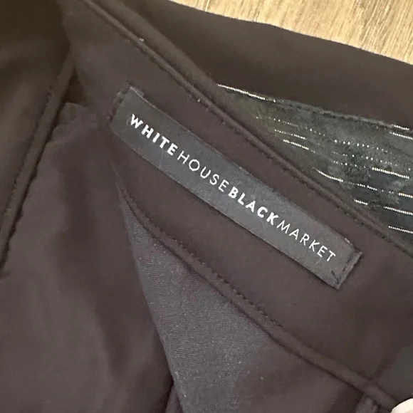 White House Black Market Jaquard Black Gold Ponte Skinny Pants Size 0 - Picture 6 of 14